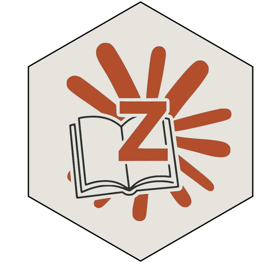 Logo: an open book with a Zotero Z in front of the Claude starburst, inside a hexagon